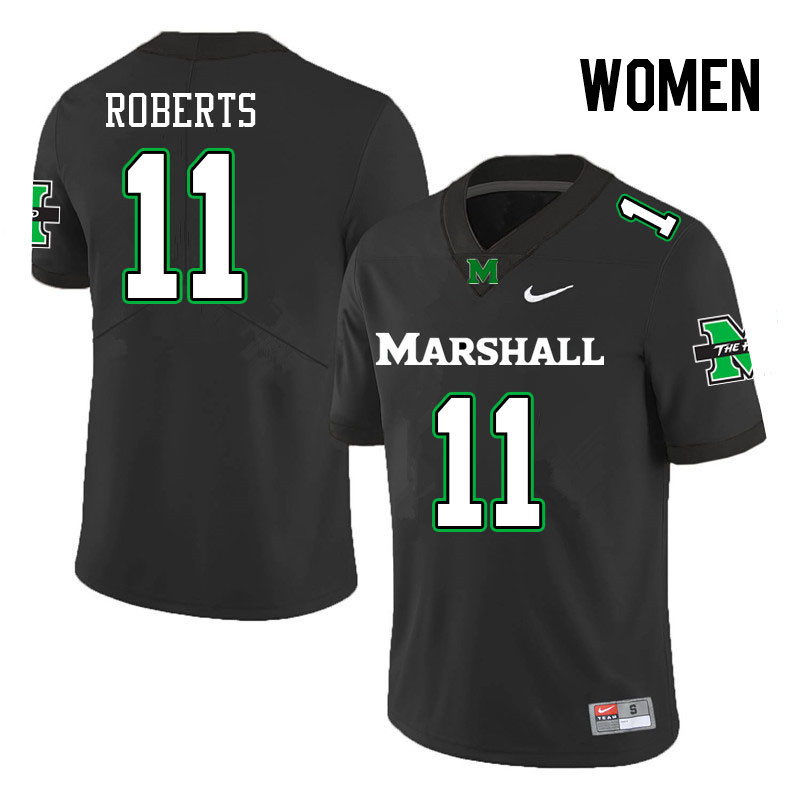 Women #11 J.J. Roberts Marshall Thundering Herd College Football Jerseys Stitched-Black